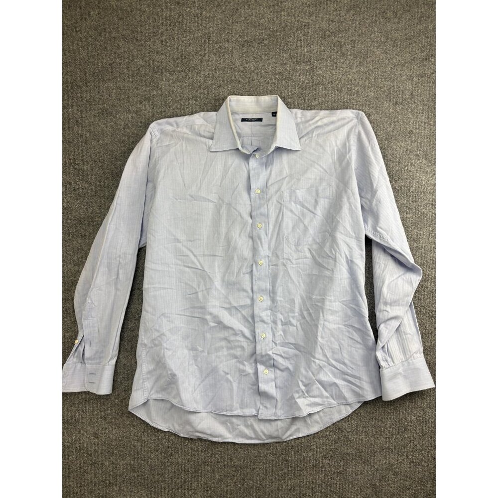Burberry London Shirt Mens 16L Blue Herringbone Long Sleeve Dress Button Front